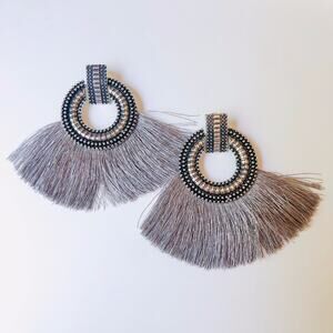 PAPARAZZI • Gray + Silver Fringe Statement Earrings